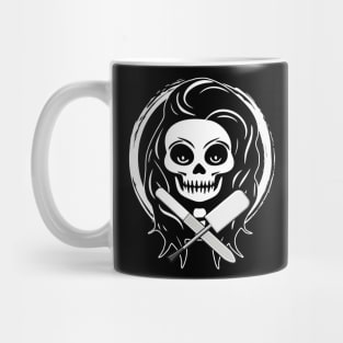 Female Nail Tech Skull and Manicurist Tools White Logo Mug